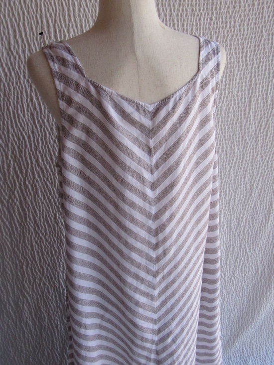 Love Linen Long Dress Brown White Chevron Stripe L J JIll Sleeveless - Picture 11 of 12